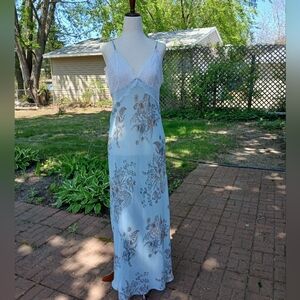 Elegant White and Blue Floral Dress